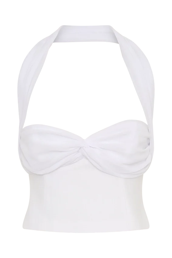 Talia Chiffon And Linen Halter Top – White Talia Chiffon And Linen Halter Top – White