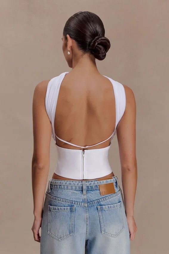 Talia Chiffon And Linen Halter Top – White Talia Chiffon And Linen Halter Top – White