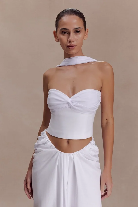 Talia Chiffon And Linen Halter Top – White Talia Chiffon And Linen Halter Top – White