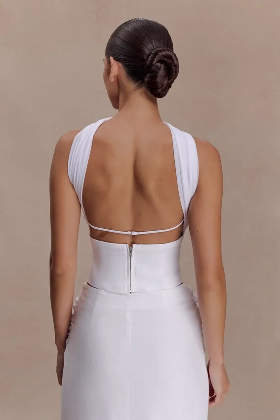 Talia Chiffon And Linen Halter Top – White Talia Chiffon And Linen Halter Top – White