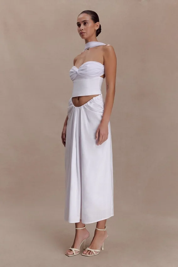Talia Chiffon And Linen Halter Top – White Talia Chiffon And Linen Halter Top – White