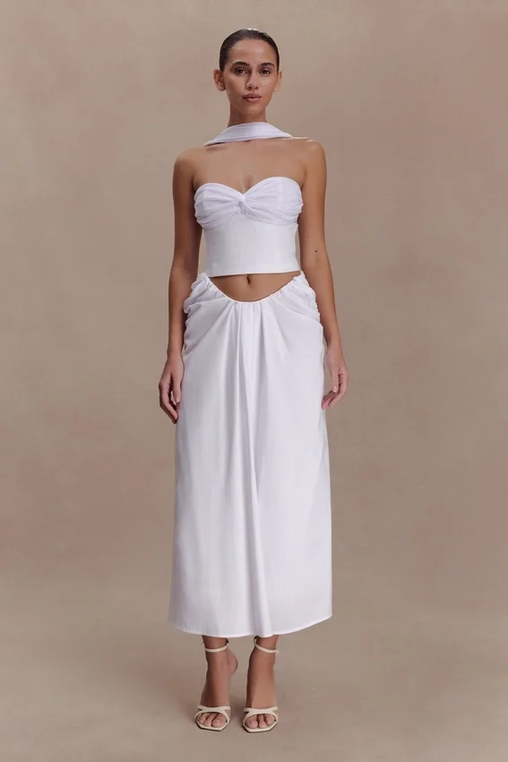 Talia Chiffon And Linen Halter Top – White Talia Chiffon And Linen Halter Top – White