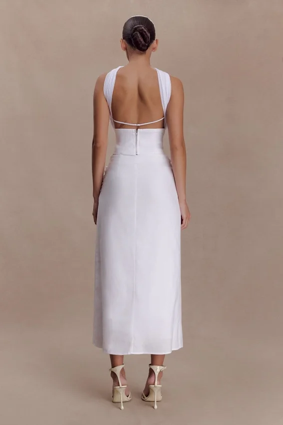 Talia Draped Linen Midi Skirt – White Talia Draped Linen Midi Skirt – White