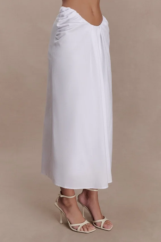 Talia Draped Linen Midi Skirt – White Talia Draped Linen Midi Skirt – White
