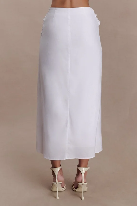 Talia Draped Linen Midi Skirt – White Talia Draped Linen Midi Skirt – White