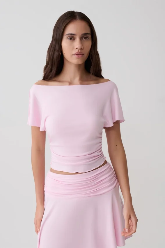 Talise Modal Flounce Short Sleeve Top – Ballet Pink Talise Modal Flounce Short Sleeve Top – Ballet Pink