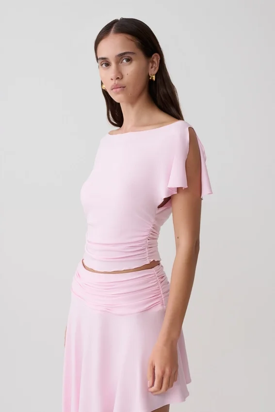 Talise Modal Flounce Short Sleeve Top – Ballet Pink Talise Modal Flounce Short Sleeve Top – Ballet Pink