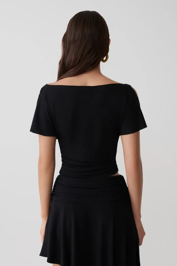 Talise Modal Flounce Short Sleeve Top – Black Talise Modal Flounce Short Sleeve Top – Black