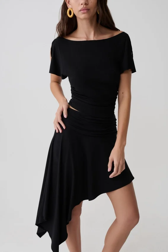 Talise Modal Flounce Short Sleeve Top – Black Talise Modal Flounce Short Sleeve Top – Black