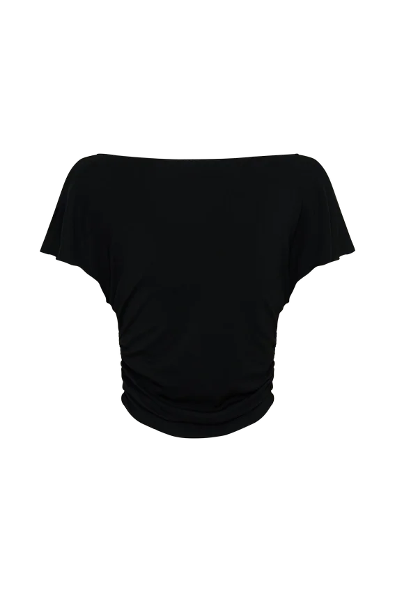 Talise Modal Flounce Short Sleeve Top – Black Talise Modal Flounce Short Sleeve Top – Black