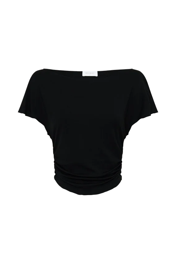 Talise Modal Flounce Short Sleeve Top – Black Talise Modal Flounce Short Sleeve Top – Black