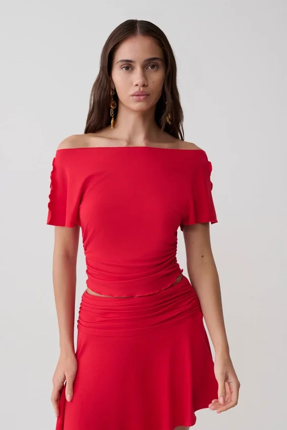 Talise Modal Flounce Short Sleeve Top – Red Talise Modal Flounce Short Sleeve Top – Red