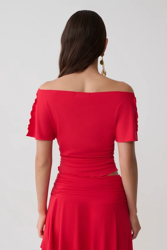 Talise Modal Flounce Short Sleeve Top – Red Talise Modal Flounce Short Sleeve Top – Red