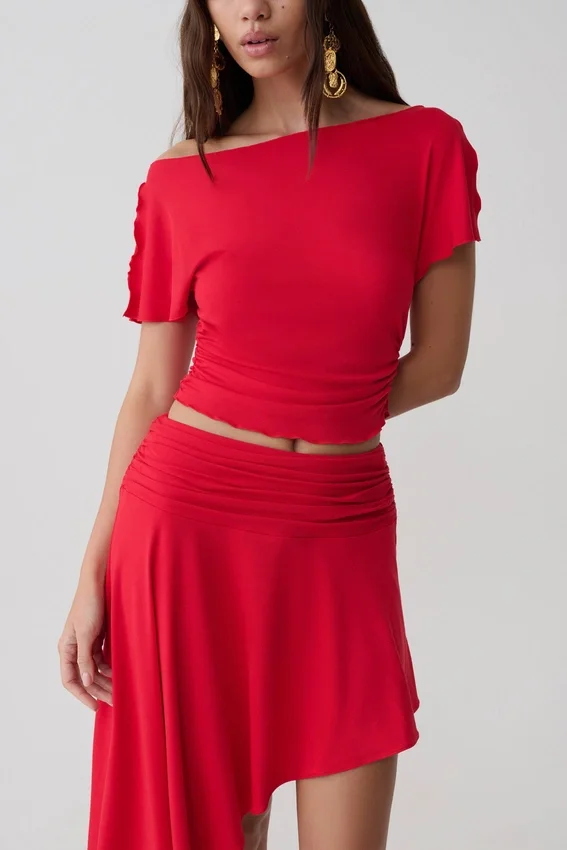 Talise Modal Flounce Short Sleeve Top – Red Talise Modal Flounce Short Sleeve Top – Red
