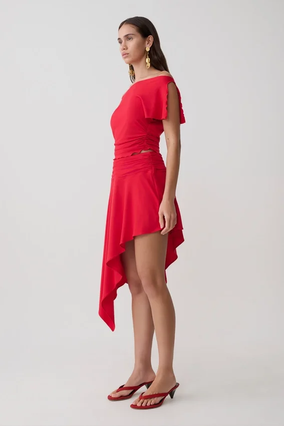 Talise Modal Flounce Short Sleeve Top – Red Talise Modal Flounce Short Sleeve Top – Red