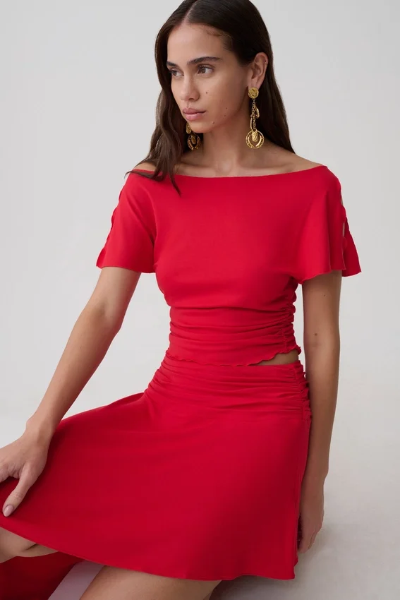 Talise Modal Flounce Short Sleeve Top – Red Talise Modal Flounce Short Sleeve Top – Red