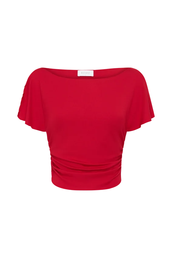 Talise Modal Flounce Short Sleeve Top – Red Talise Modal Flounce Short Sleeve Top – Red