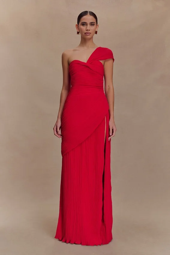 Tamara Shirred Chiffon Midi Dress – Red Tamara Shirred Chiffon Midi Dress – Red