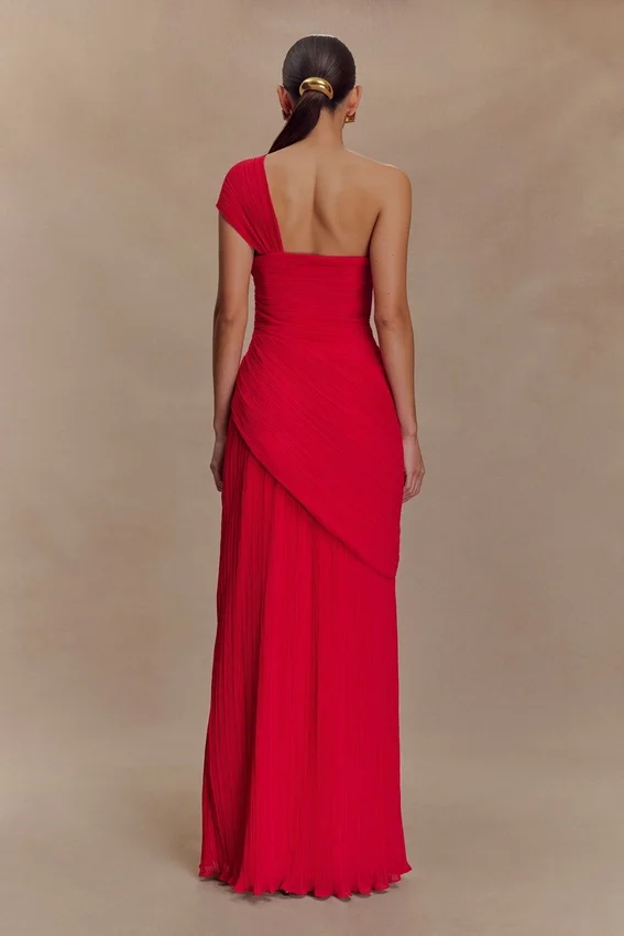 Tamara Shirred Chiffon Midi Dress – Red Tamara Shirred Chiffon Midi Dress – Red