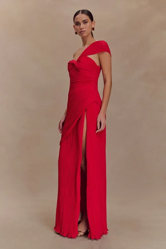 Tamara Shirred Chiffon Midi Dress – Red Tamara Shirred Chiffon Midi Dress – Red