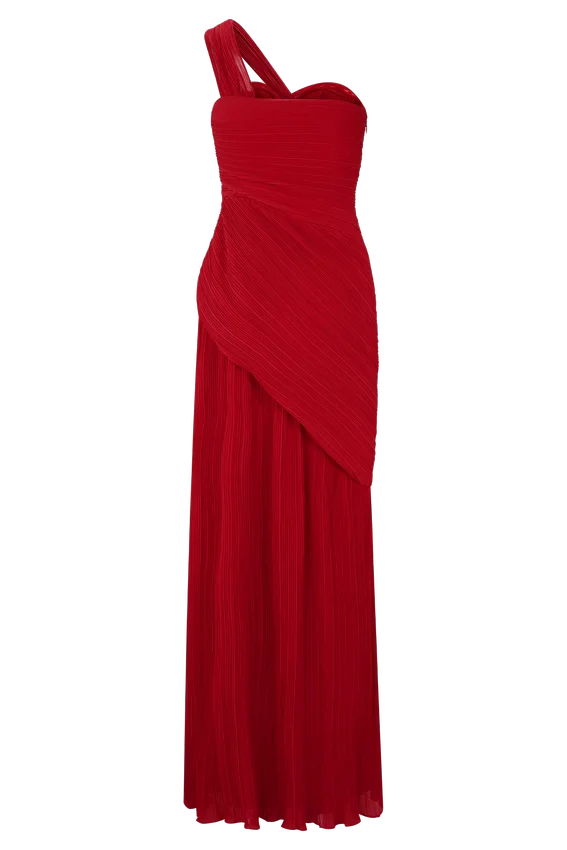Tamara Shirred Chiffon Midi Dress – Red Tamara Shirred Chiffon Midi Dress – Red