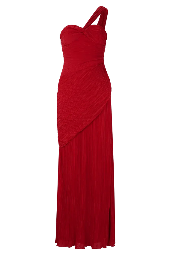 Tamara Shirred Chiffon Midi Dress – Red Tamara Shirred Chiffon Midi Dress – Red