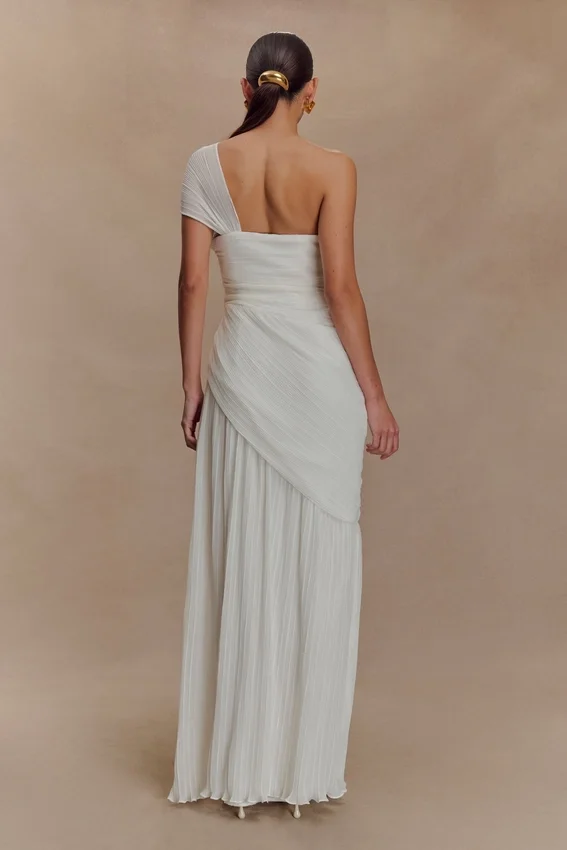 Tamara Shirred Chiffon Midi Dress – White Tamara Shirred Chiffon Midi Dress – White