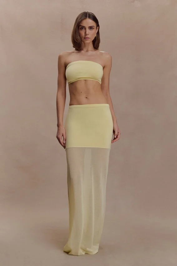 Tanyel Sheer And Bandage Knit Maxi Skirt – Lemon Tanyel Sheer And Bandage Knit Maxi Skirt – Lemon