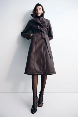 Tarah Faux Leather Trench Coat – Cacao Brown Tarah Faux Leather Trench Coat – Cacao Brown