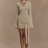 Taron Knit Mini Dress With Scarf – Cream