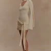 Taron Knit Mini Dress With Scarf – Cream