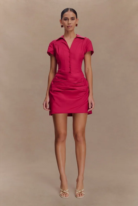 Tarryn Collared Cotton Mini Dress – Dragonfruit Tarryn Collared Cotton Mini Dress – Dragonfruit