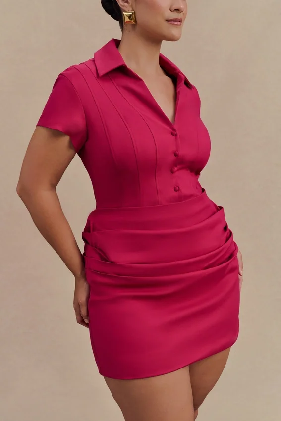 Tarryn Collared Cotton Mini Dress – Dragonfruit Tarryn Collared Cotton Mini Dress – Dragonfruit