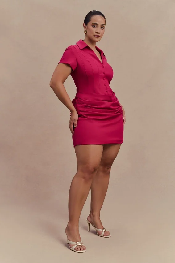 Tarryn Collared Cotton Mini Dress – Dragonfruit Tarryn Collared Cotton Mini Dress – Dragonfruit