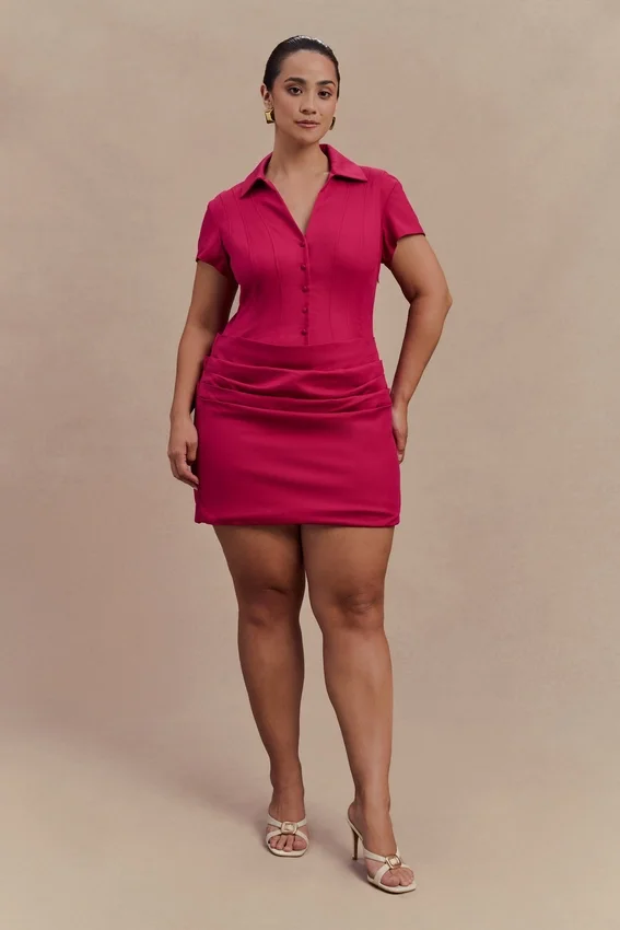 Tarryn Collared Cotton Mini Dress – Dragonfruit Tarryn Collared Cotton Mini Dress – Dragonfruit