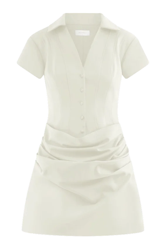 Tarryn Collared Cotton Mini Dress – White Tarryn Collared Cotton Mini Dress – White