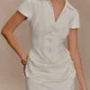 Tarryn Collared Cotton Mini Dress – White Tarryn Collared Cotton Mini Dress – White