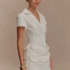 Tarryn Collared Cotton Mini Dress – White Tarryn Collared Cotton Mini Dress – White