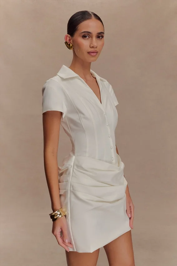 Tarryn Collared Cotton Mini Dress – White Tarryn Collared Cotton Mini Dress – White