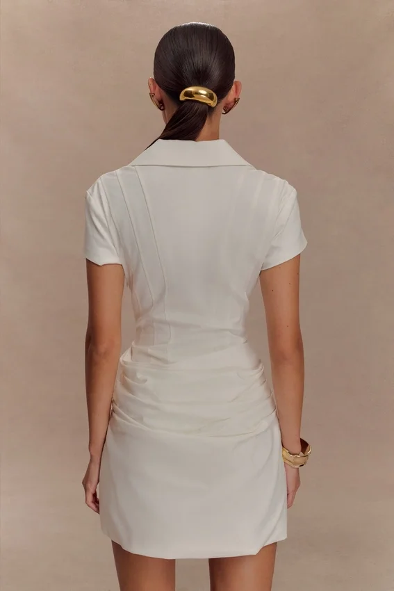 Tarryn Collared Cotton Mini Dress – White Tarryn Collared Cotton Mini Dress – White