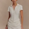 Tarryn Collared Cotton Mini Dress – White Tarryn Collared Cotton Mini Dress – White
