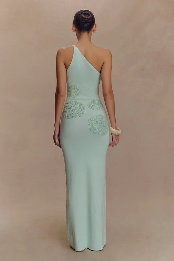 Teneika Crochet Knit Maxi Dress – Light Aqua Teneika Crochet Knit Maxi Dress – Light Aqua