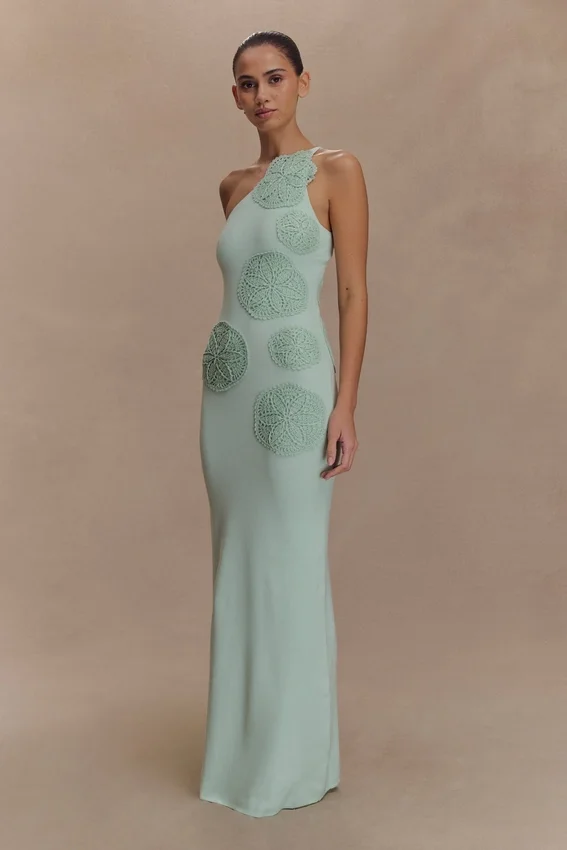Teneika Crochet Knit Maxi Dress – Light Aqua Teneika Crochet Knit Maxi Dress – Light Aqua