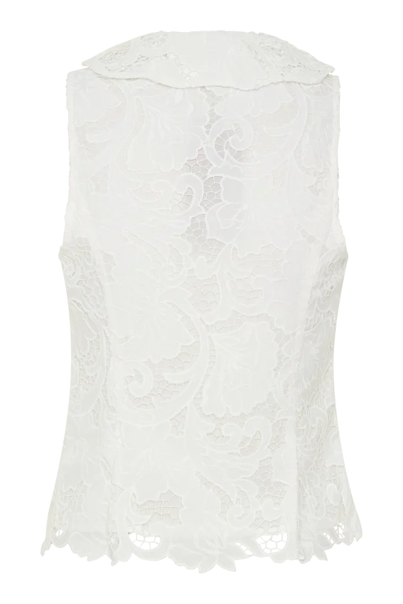 Tessa Broderie Tie Front Sleeveless Top – White Tessa Broderie Tie Front Sleeveless Top – White