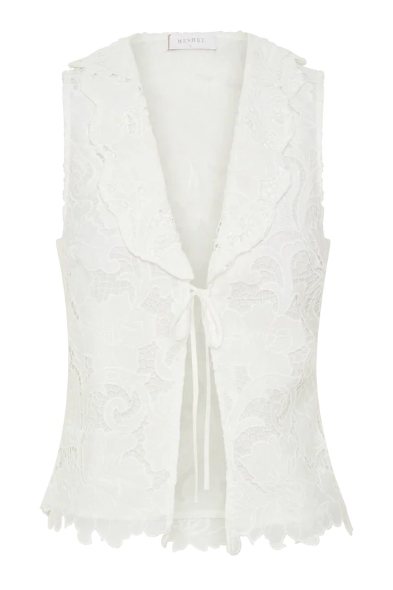 Tessa Broderie Tie Front Sleeveless Top – White Tessa Broderie Tie Front Sleeveless Top – White