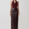 Thalia Croc Faux Leather Midi Skirt – Merlot