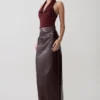 Thalia Croc Faux Leather Midi Skirt – Merlot