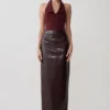 Thalia Croc Faux Leather Midi Skirt – Merlot