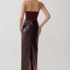 Thalia Croc Faux Leather Midi Skirt – Merlot