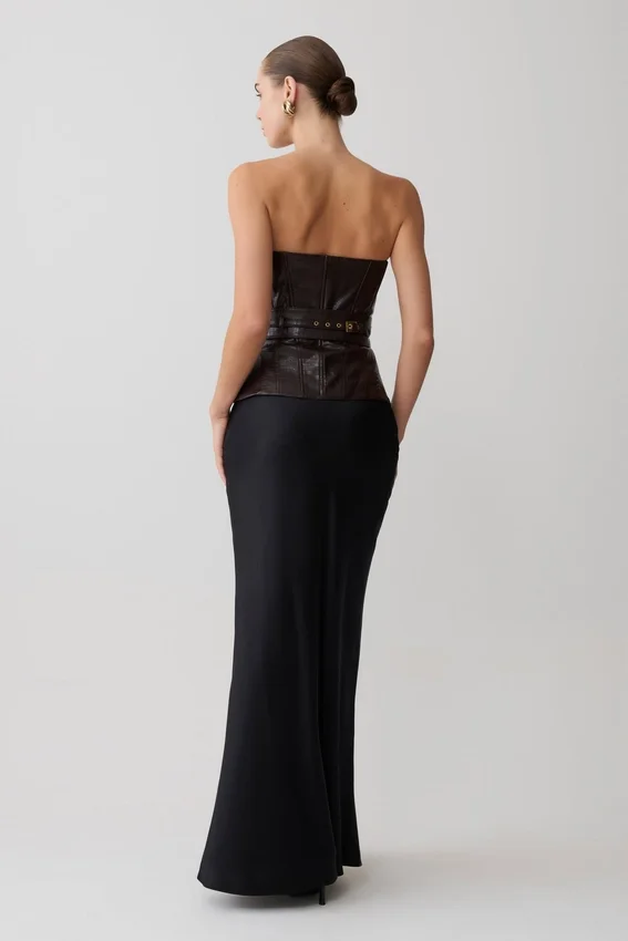 Thalia Faux Leather Boned Corset – Dark Chocolate Thalia Faux Leather Boned Corset – Dark Chocolate